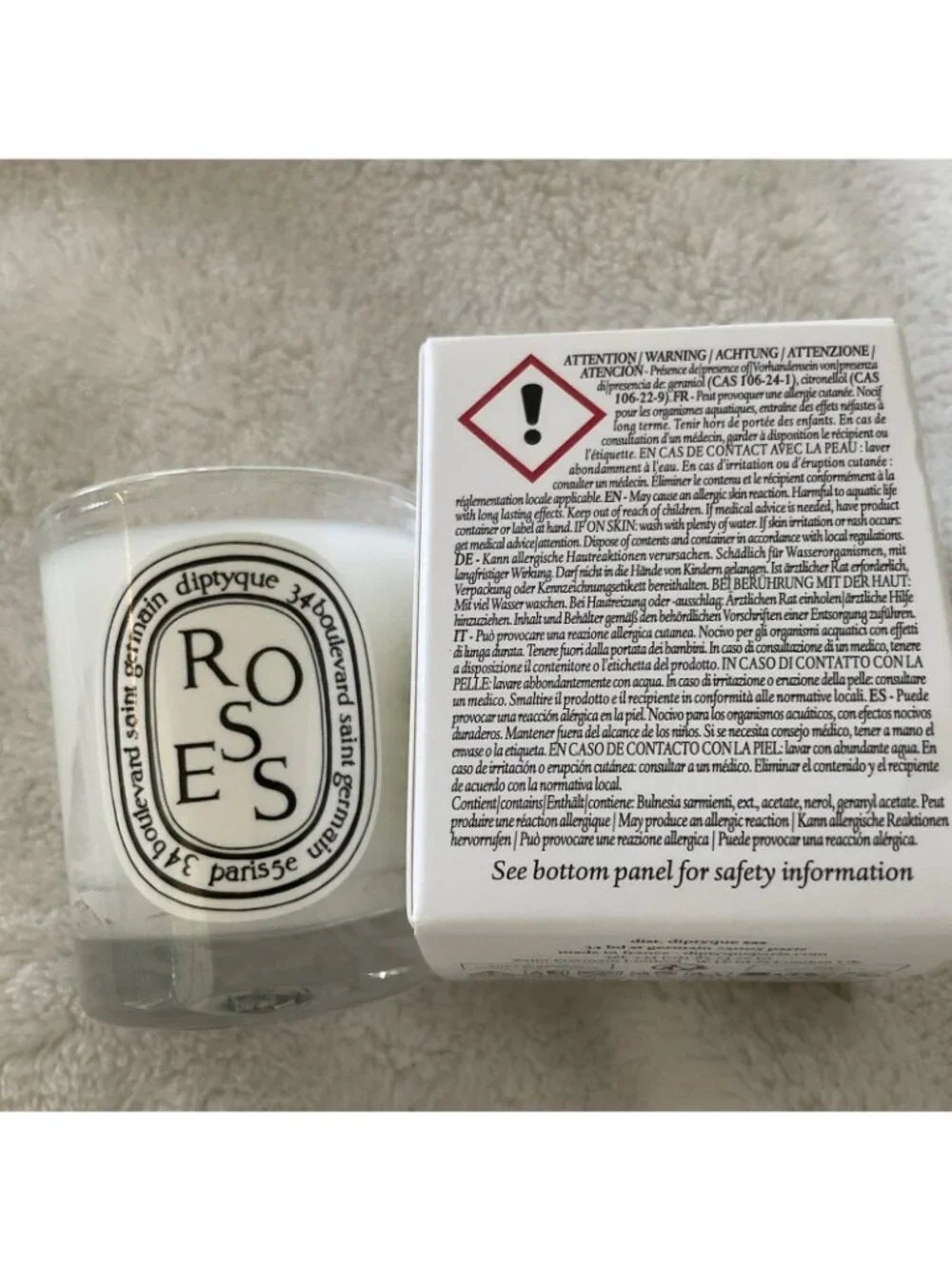 Diptyque Roses Bougie Parfumee 1.23 oz Travel Sz Candle New In Original Box 35g
